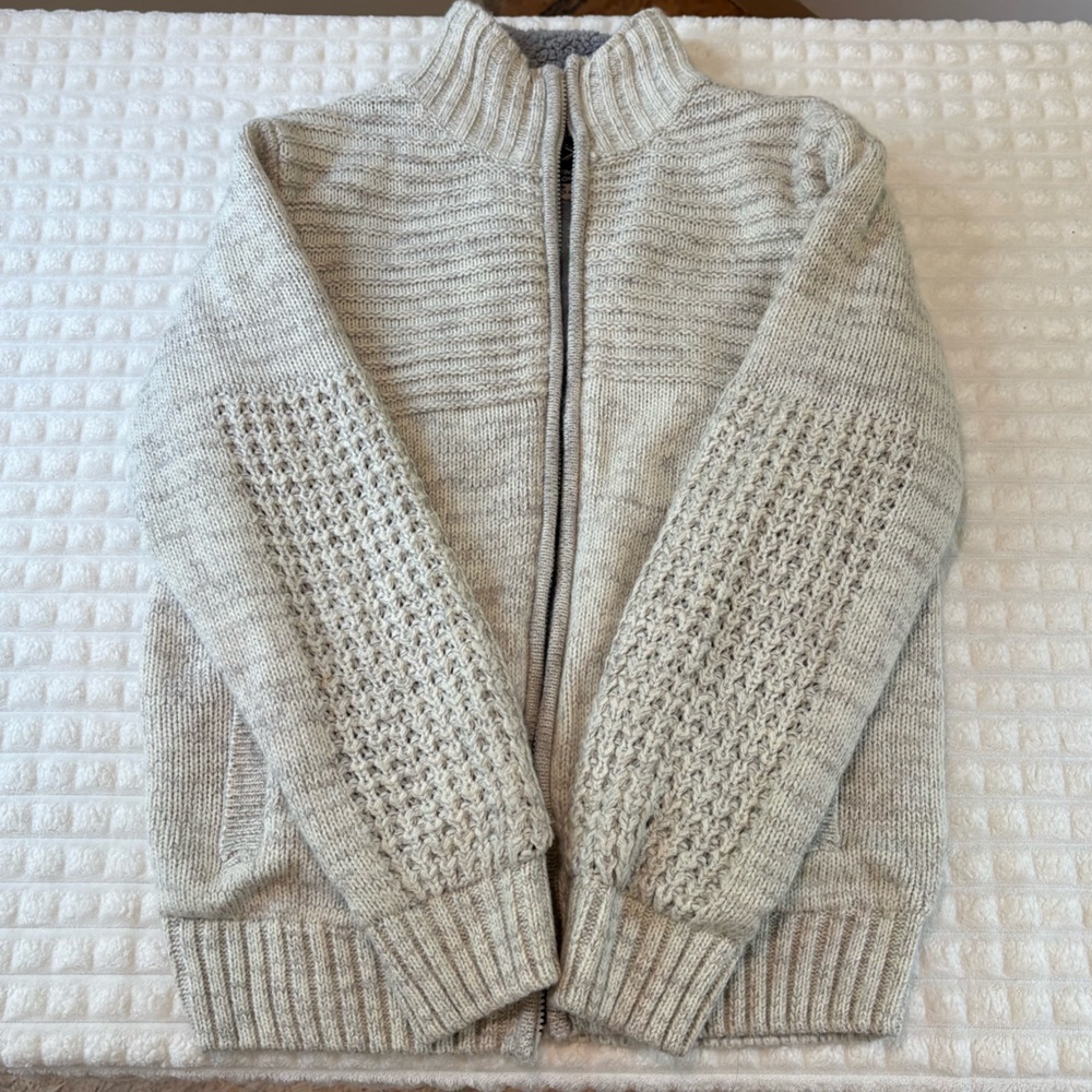 American made Cream Zip Up Sweater with Textured Knit Patterns